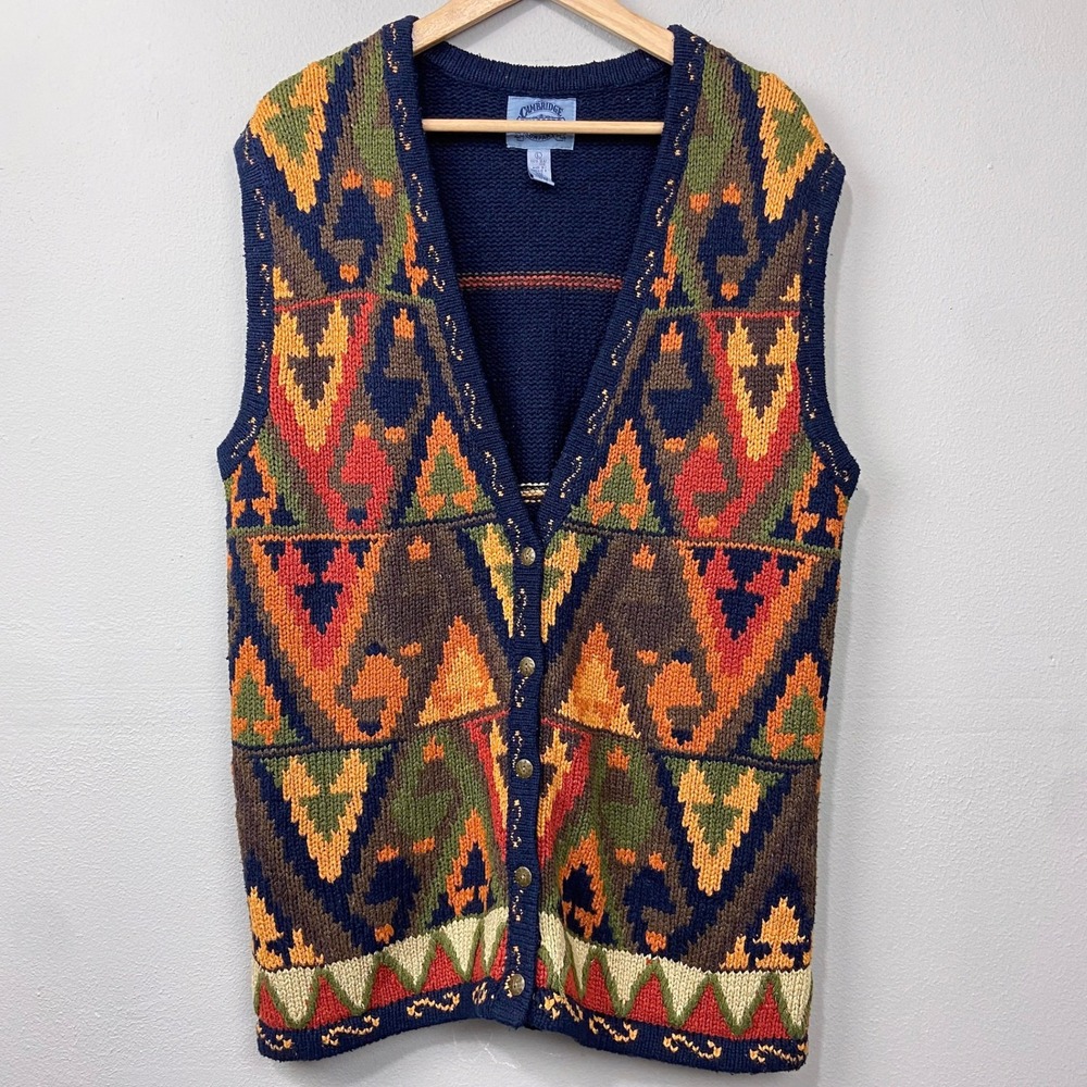 Vintage‎ Cambridge Dry Goods Sweater Vest Size L Southwestern Aztec Knitted Silk